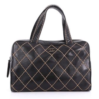 Chanel Surpique Boston Bag Quilted Leather Large Black 3699101