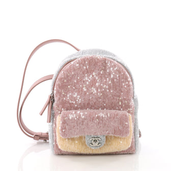  Chanel Waterfall Backpack Sequins with Leather Mini Pink 370041