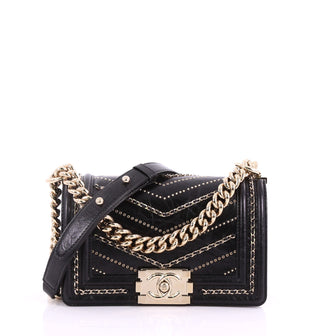 Chanel: Boy Flap Bag Chevron Embellished Crumpled Calfskin Small Black 37014/1