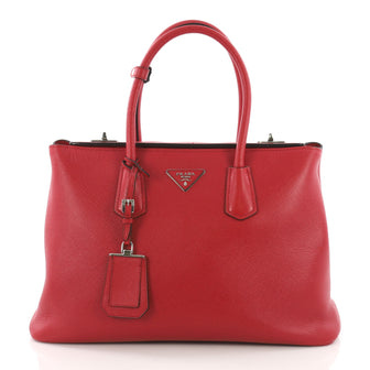 Prada Turnlock Twin Tote Saffiano Leather Medium Red 370203