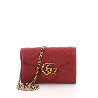 Gucci GG Marmont Chain Wallet Matelasse Leather Mini Red 370311