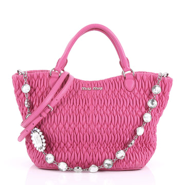 Miu Miu Crystal Tote Matelasse Leather Medium Pink 370382