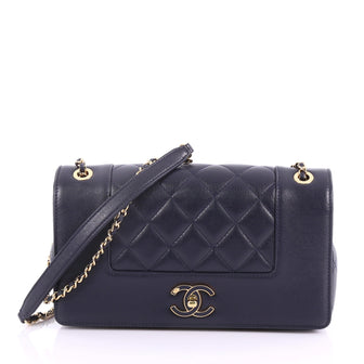 Chanel Mademoiselle Vintage Flap Bag Quilted Sheepskin Blue 370411