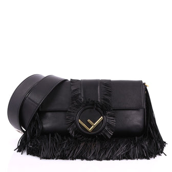 Fendi Convertible Baguette Bag Fringe Leather Medium Black 370421