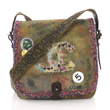 Chanel On The Pavements Graffiti Messenger Bag Canvas Green 370431
