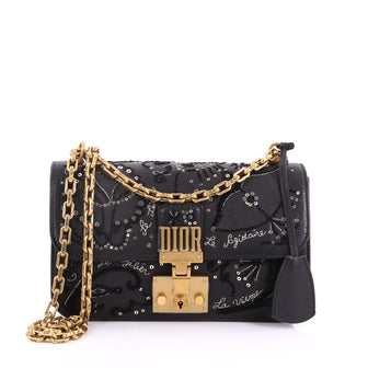 Christian Dior Dioraddict Flap Bag Embellished Leather Black 370501
