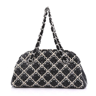 Chanel Just Mademoiselle Handbag Woven Stitch Patent 370645