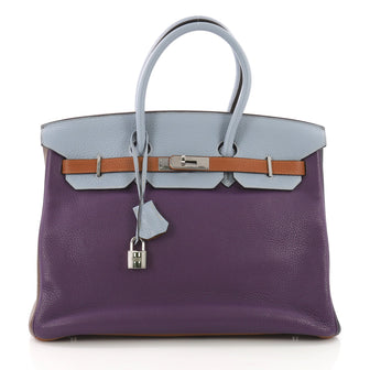 Hermes Birkin Handbag Arlequin Clemence 35 Purple 370651