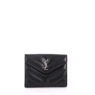 Saint Laurent Loulou Wallet Matelasse Chevron Leather Black 370672