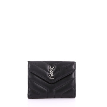 Saint Laurent Loulou Wallet Matelasse Chevron Leather Black 370672