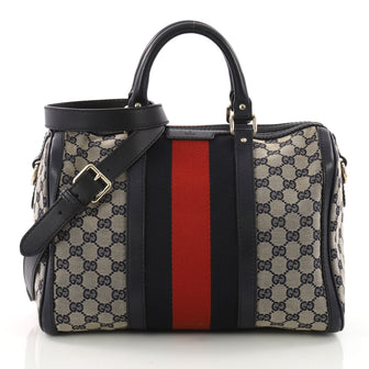 Gucci Vintage Web Boston Bag GG Canvas Medium Blue 370711