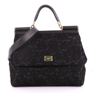 Dolce & Gabbana Soft Miss Sicily Handbag Floral Lace Black 370731