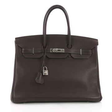 Birkin Handbag Ebene Evergrain with Palladium Hardware 35