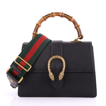 Gucci Dionysus Bamboo Top Handle Bag Leather Medium Black 370761