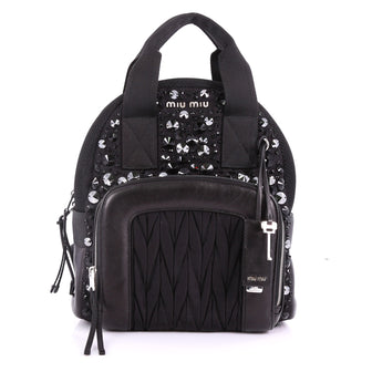 Miu Miu Backpack Embellished Matelasse Nylon Medium Black 3707715