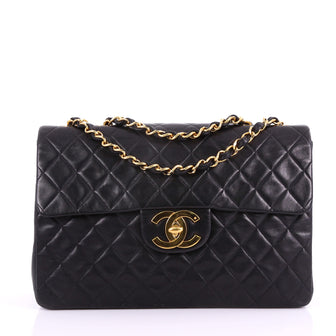 Chanel Vintage Classic Single Flap Bag Quilted Lambskin Maxi Black 3707719