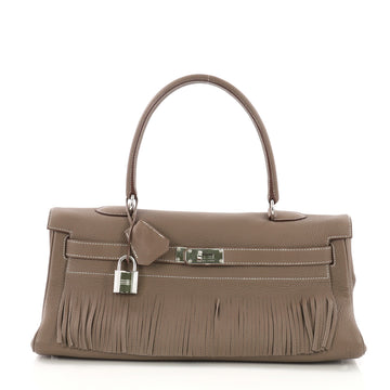 Hermes Kelly Fringe Shoulder Bag Clemence 42 Neutral 370771