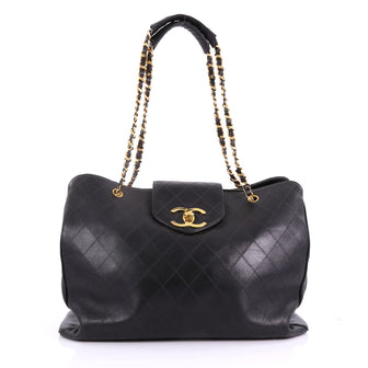 Chanel Model: Vintage Supermodel Weekender Bag Quilted Leather Large Black 37077/39