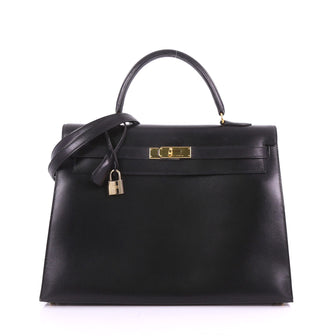 Hermes Kelly Handbag Black Box Calf with Gold Hardware 3707746
