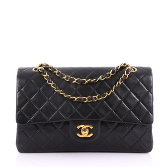 Chanel Vintage Classic Double Flap Bag Quilted Lambskin Black 3707812