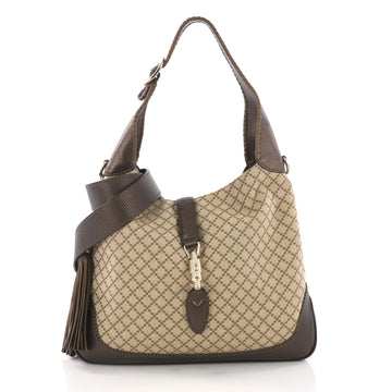 Gucci New Jackie Handbag Diamante Canvas Medium Brown 3707813