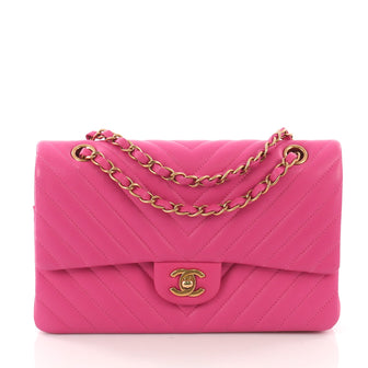 Chanel Model: Classic Double Flap Bag Chevron Lambskin Medium Pink 37078/1