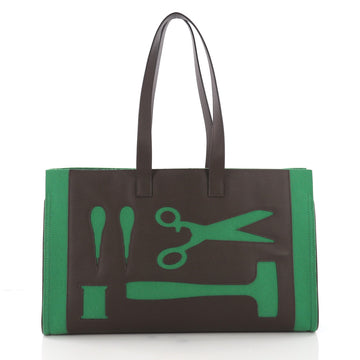 Hermes Petit H Skeleton Tote Leather with Felt GM Brown 3707826