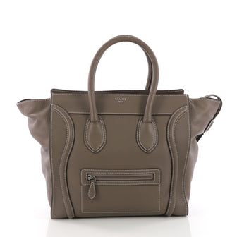 Celine Luggage Handbag Grainy Leather Mini Brown 3707829