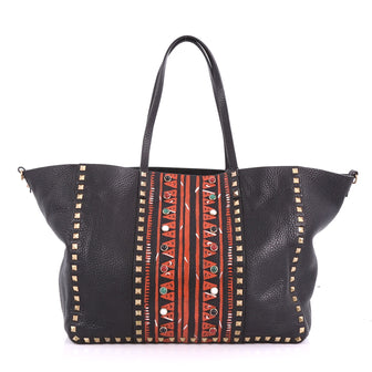 Valentino Rolling Rockstud Convertible Tote Tribal Black 370782