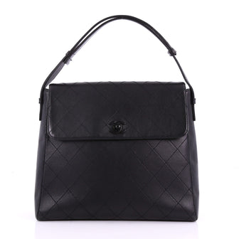 Chanel Vintage CC Lock Flap Shoulder Bag Quilted Leather Medium Black 3707843