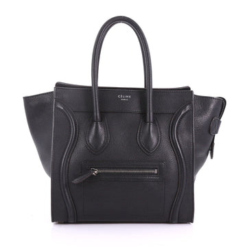 Celine Luggage Handbag Grainy Leather Micro Black 370786