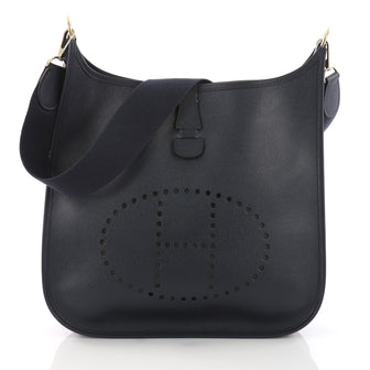 Hermes Evelyne Crossbody Gen I Courchevel GM Blue 370787