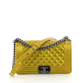 Chanel Model: Boy Flap Bag Quilted Patent Old Medium  Yellow 37108/1