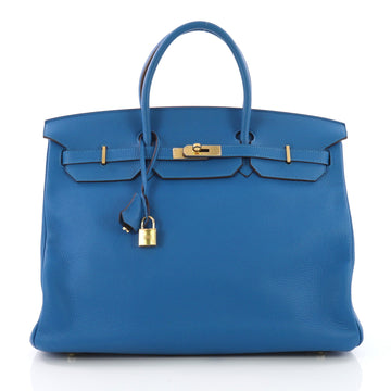 Hermes Birkin Handbag Blue Clemence with Gold Hardware 40 371091