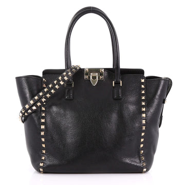 Valentino Rockstud Tote Rigid Leather Medium Black 3711713