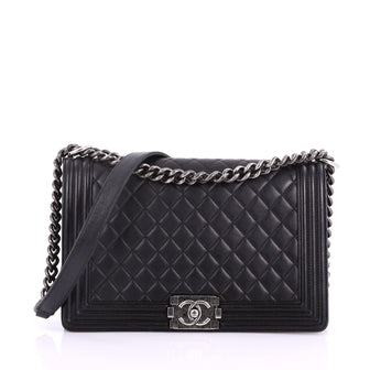Chanel Boy Flap Bag Quilted Lambskin New Medium Black 3711715