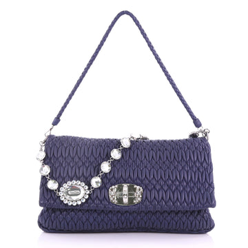 Miu Miu Crystal Clutch Matelasse Leather Large Blue 3711726