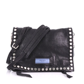 Prada Etiquette Flap Bag Studded Glace Calfskin Small 371175