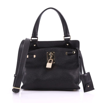 Valentino Joy Lock Top Handle Bag Leather Small Black 371178