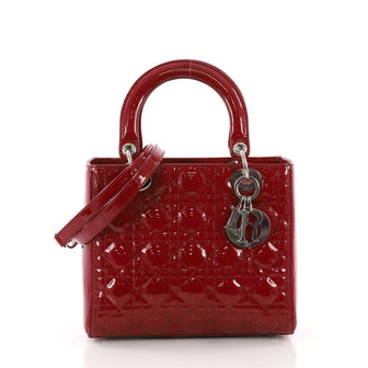 Christian Dior Lady Dior Handbag Cannage Quilt Patent Medium Red 3711812