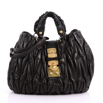Miu Miu Coffer Convertible Satchel Matelasse Leather Large Black 3711819