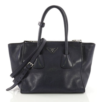 Prada Twin Pocket Tote Glace Calf Small Blue 3711823