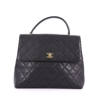 Chanel Vintage Classic Top Handle Flap Bag Quilted Caviar Jumbo Black 3711830