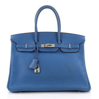  Hermes Birkin Handbag Blue Clemence with Palladium 3713201
