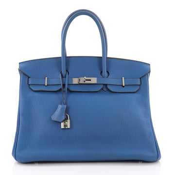  Hermes Birkin Handbag Blue Clemence with Palladium 3713201