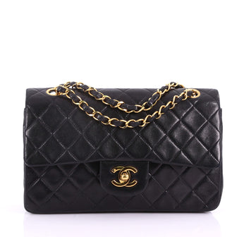 Chanel Vintage Classic Double Flap Bag Quilted Lambskin Small Black 371351