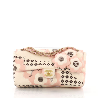 Chanel Camellia Flap Bag Printed Satin Medium Neutral 371371