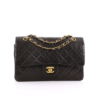 Chanel Vintage Classic Double Flap Bag Quilted Lambskin Black 371391