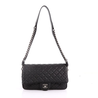 Chanel Airlines Chain Flap Bag Quilted Goatskin Small Black 371411