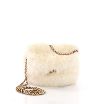 Chanel Vintage Chain Kisslock Frame Bag Fur Small White 371461